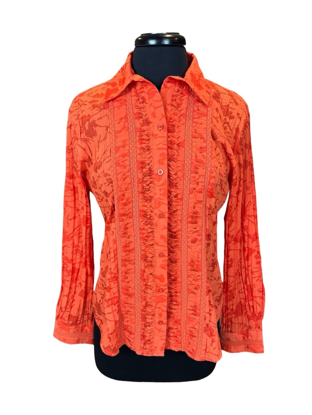 Chico’s Vibrant Orange Ruffle Button-Up Blouse Chico’s Size 1 Women’s Size M